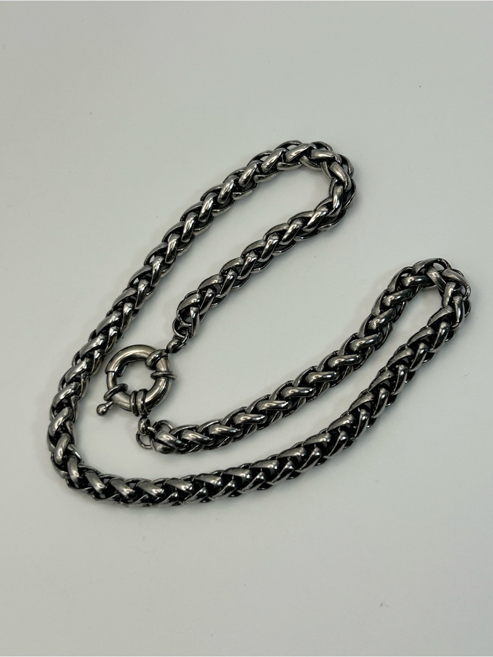 Gunmetal Wheat Chain Necklace Thick Chunky Edgy 16" Unsigned - Picture 9 of 12